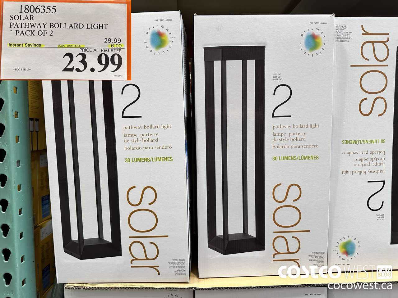 1806355 SOLAR PATHWAY BOLLARD LIGHT PACK OF 2 ($6.00 INSTANT SAVINGS EXPIRES ON 2025-06-08) $23.99