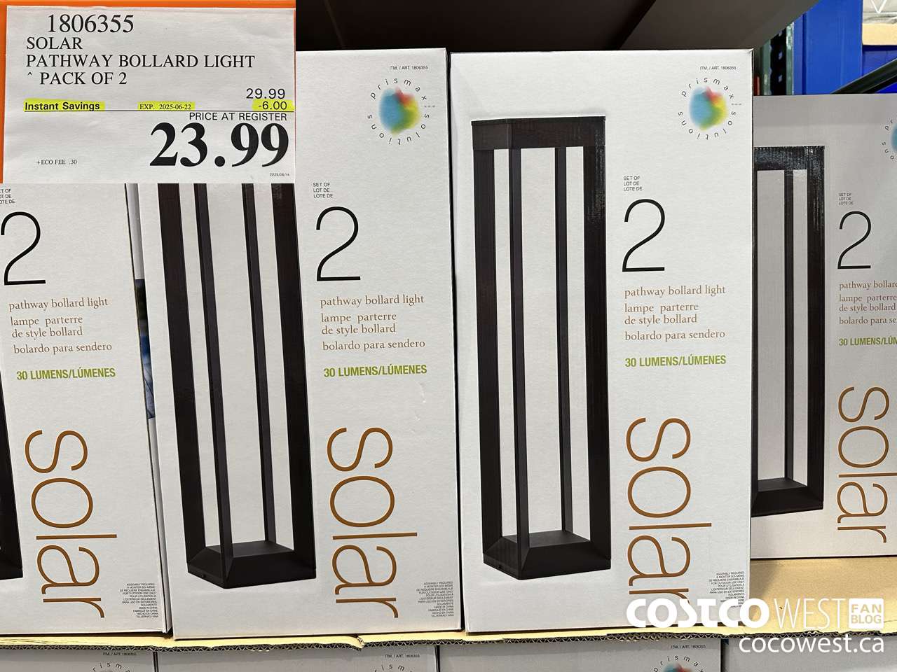 1806355 SOLAR PATHWAY BOLLARD LIGHT PACK OF 2 ($6.00 INSTANT SAVINGS EXPIRES ON 2025-06-22) $23.99