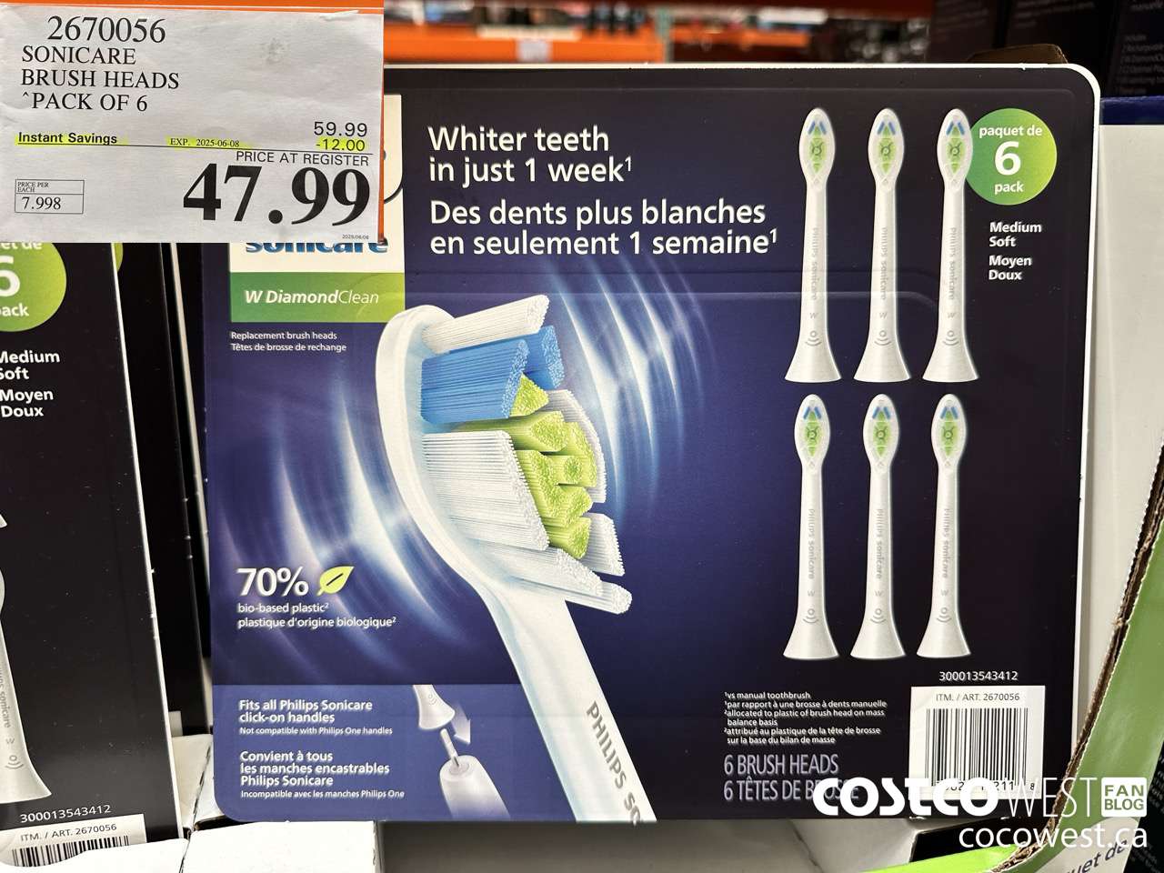 2670056 SONICARE BRUSH HEADS PACK OF 6 ($12.00 INSTANT SAVINGS EXPIRES ON 2025-06-08) $47.99