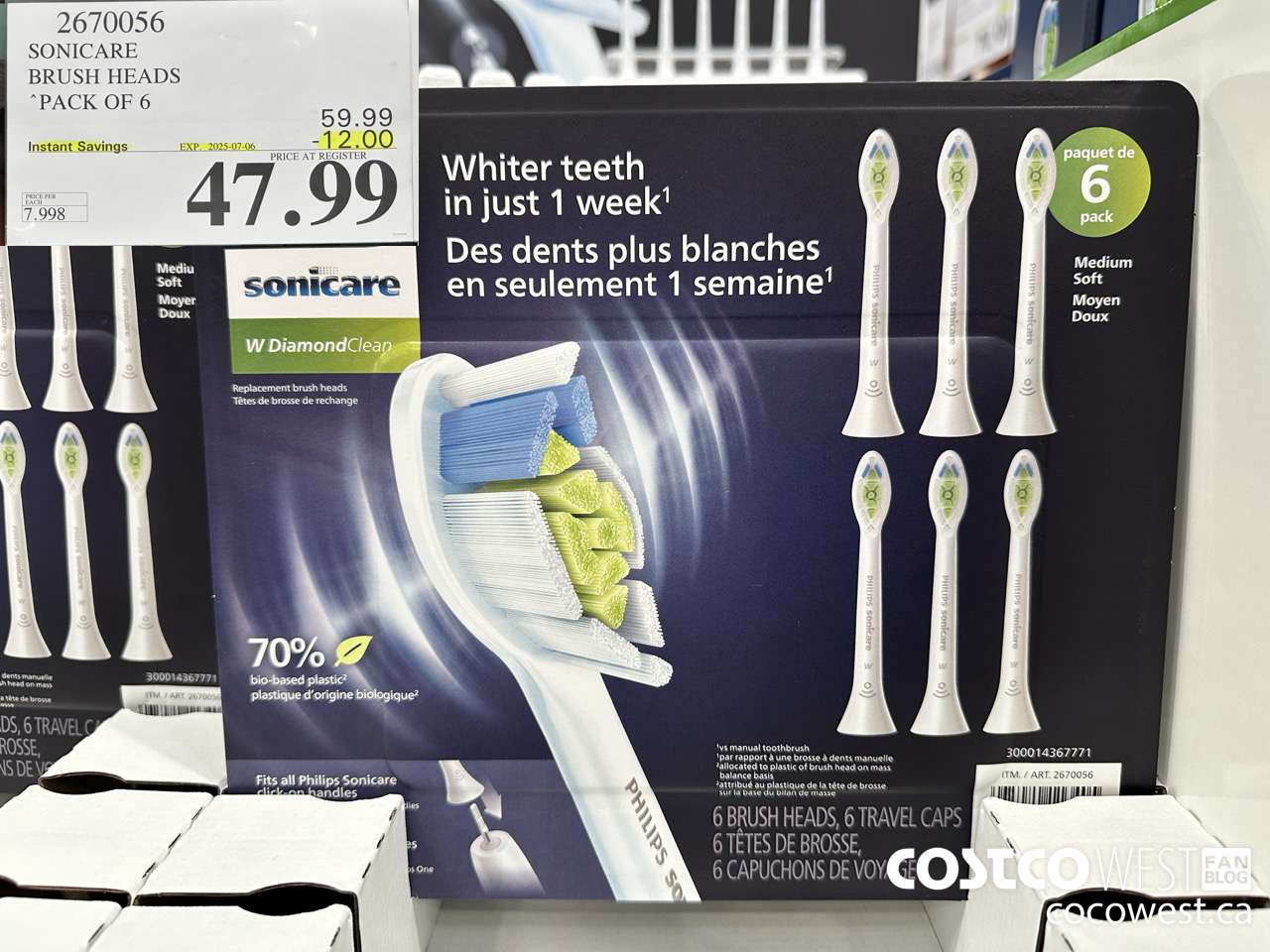 2670056 SONICARE BRUSH HEADS PACK OF 6 ($12.00 INSTANT SAVINGS EXPIRES ON 2025-07-06) $47.99