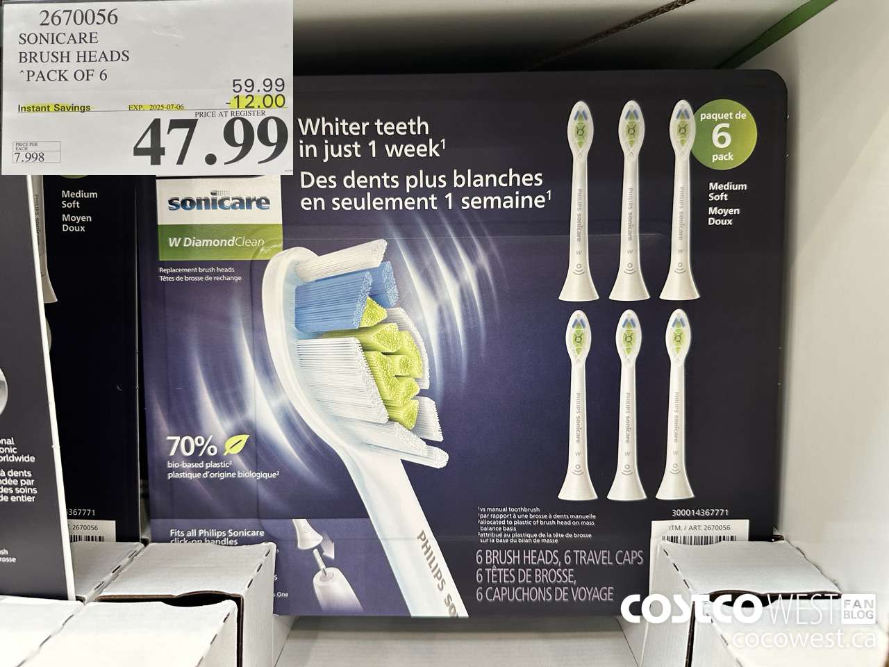 2670056 SONICARE BRUSH HEADS PACK OF 6 ($12.00 INSTANT SAVINGS EXPIRES ON 2025-07-06) $47.99