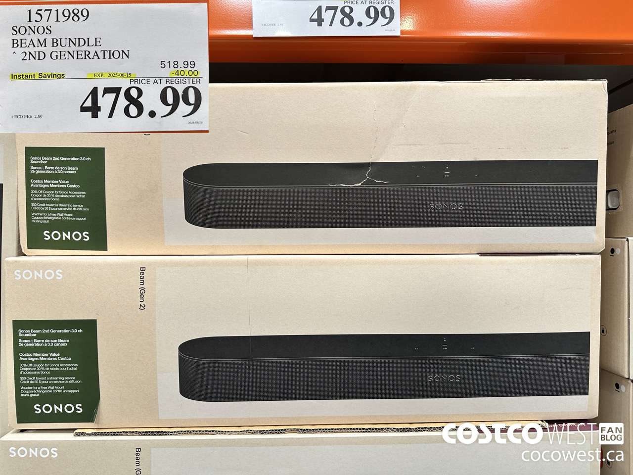 1571989 SONOS BEAM (GEN 2) BUNDLE ($40.00 INSTANT SAVINGS EXPIRES ON 2025-06-15) $478.99
