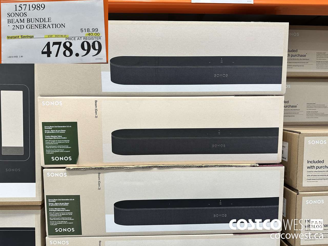 1571989 SONOS BEAM (GEN 2) BUNDLE ($40.00 INSTANT SAVINGS EXPIRES ON 2025-06-15) $478.99