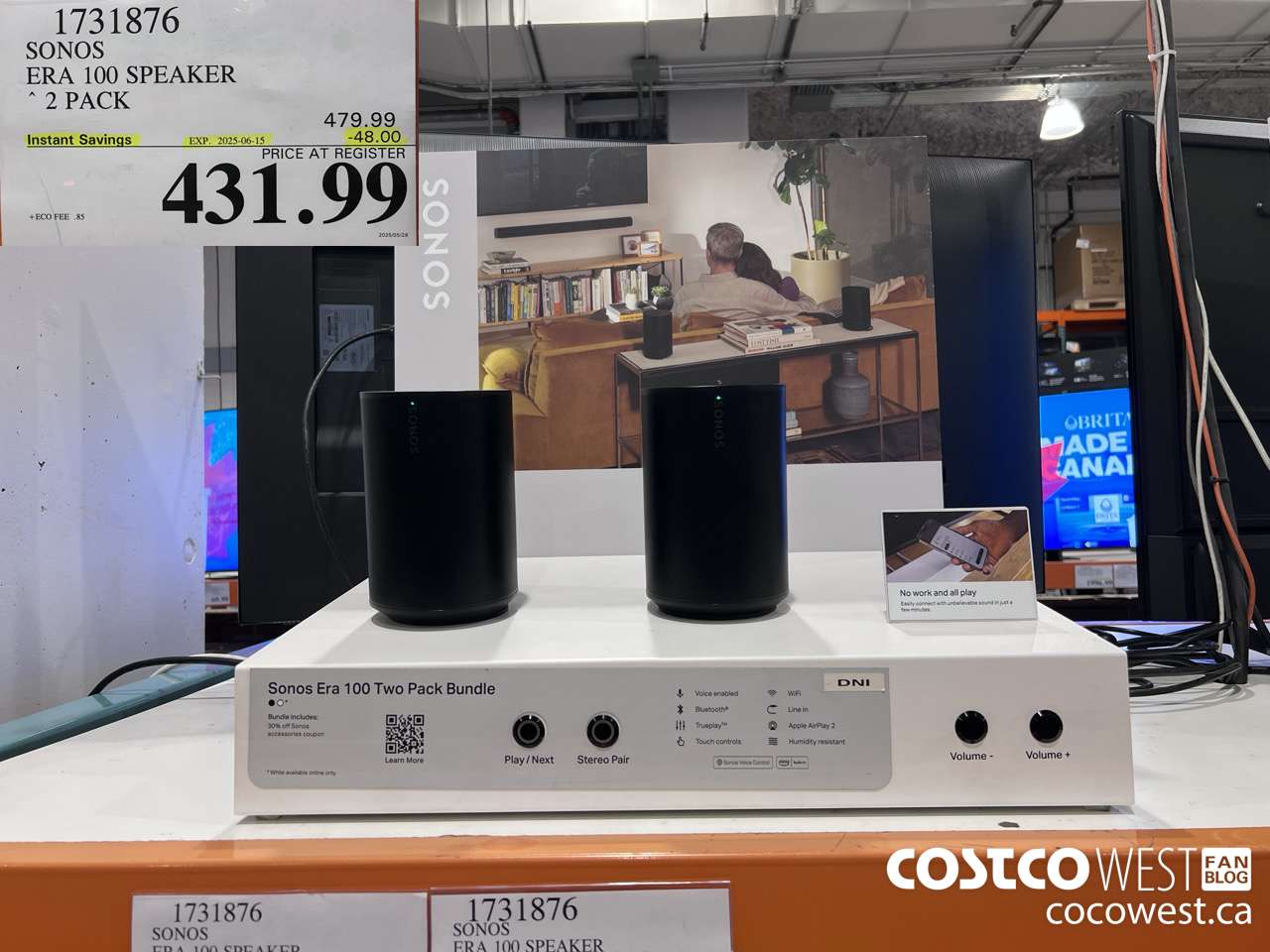 1731876 SONOS ERA 100 SPEAKER 2 PACK ($48.00 INSTANT SAVINGS EXPIRES ON 2025-06-15) $431.99