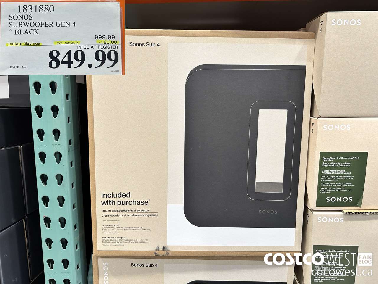 1831880 SONOS SUBWOOFER GEN 4 BLACK ($150.00 INSTANT SAVINGS EXPIRES ON 2025-06-15) $849.99