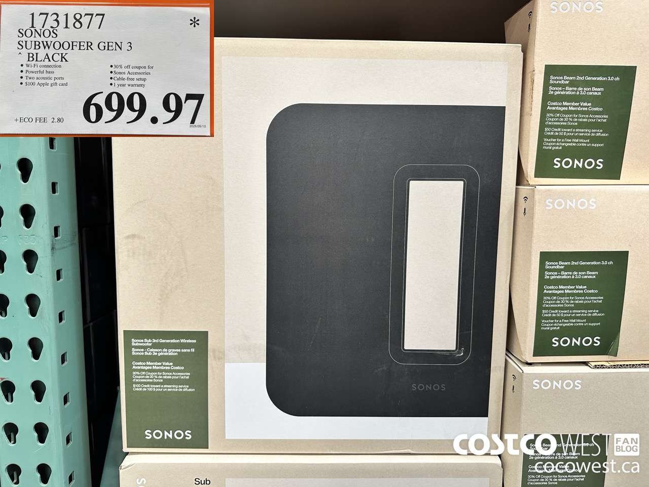 1731877 SONOS SUB (GEN 3) WIRELESS SUBWOOFER $699.97