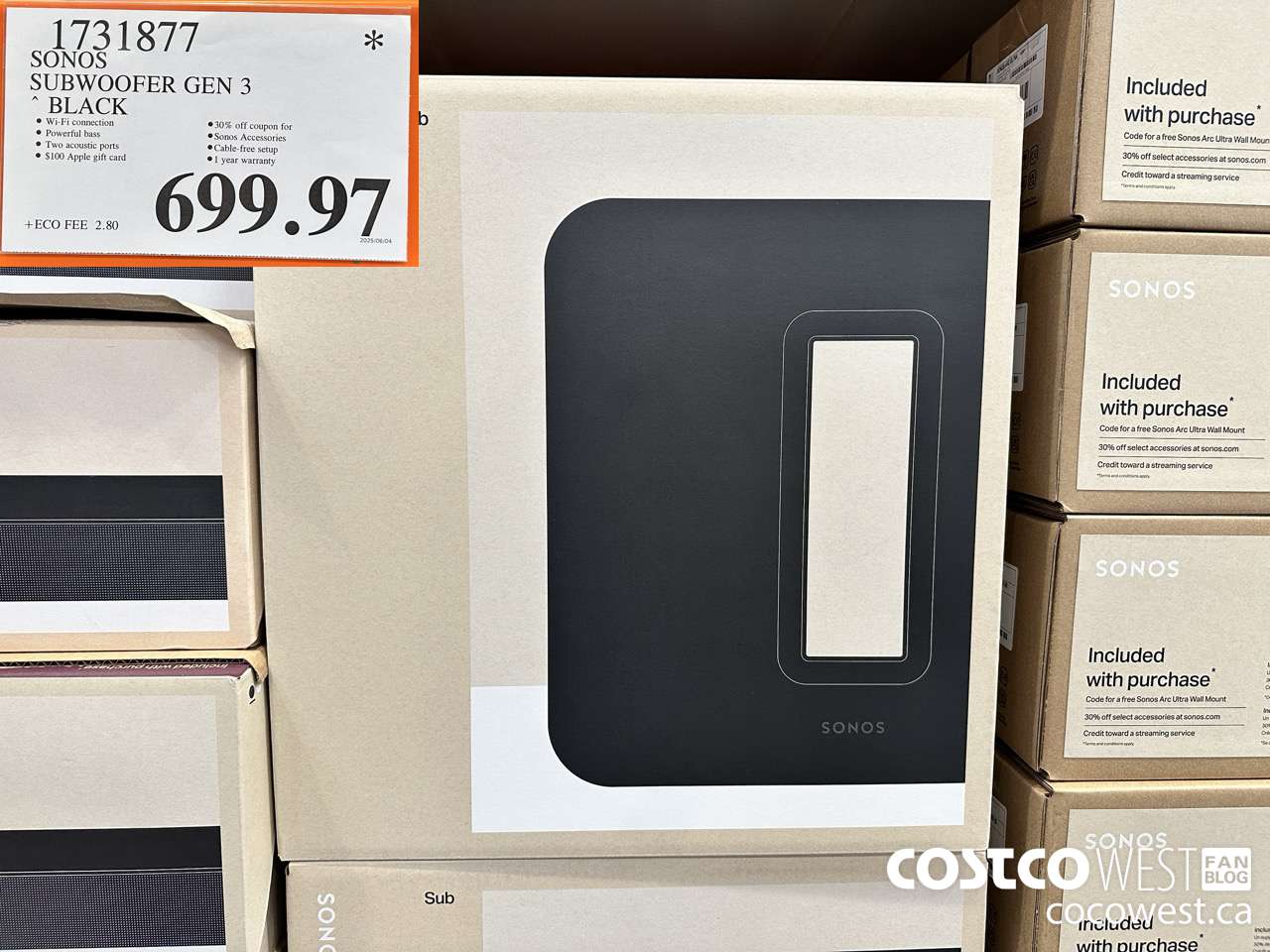 1731877 SONOS SUB (GEN 3) WIRELESS SUBWOOFER $699.97