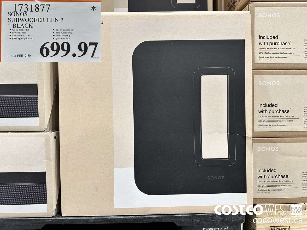 1731877 SONOS SUB (GEN 3) WIRELESS SUBWOOFER $699.97