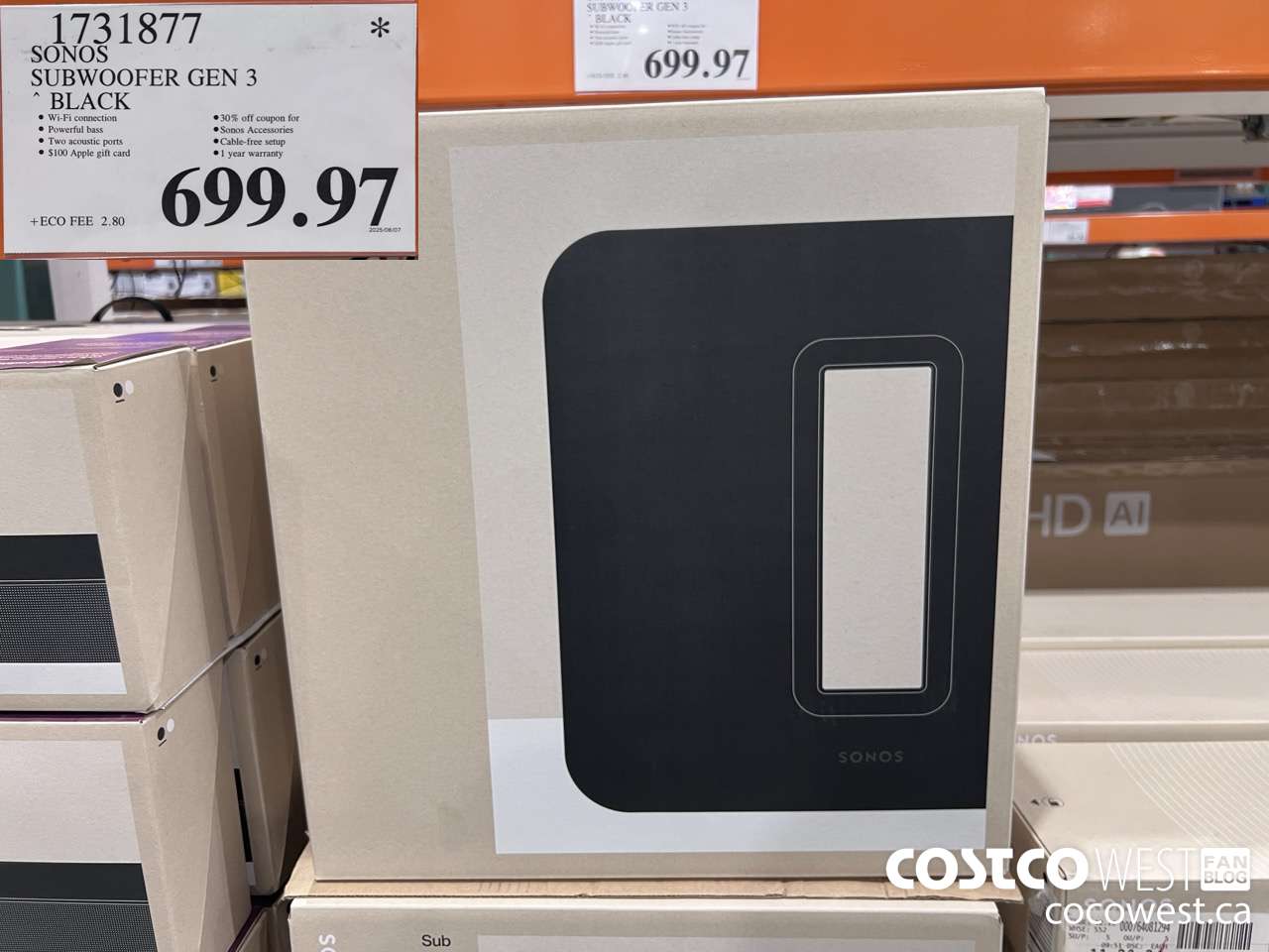 1731877 SONOS SUB (GEN 3) WIRELESS SUBWOOFER $699.97