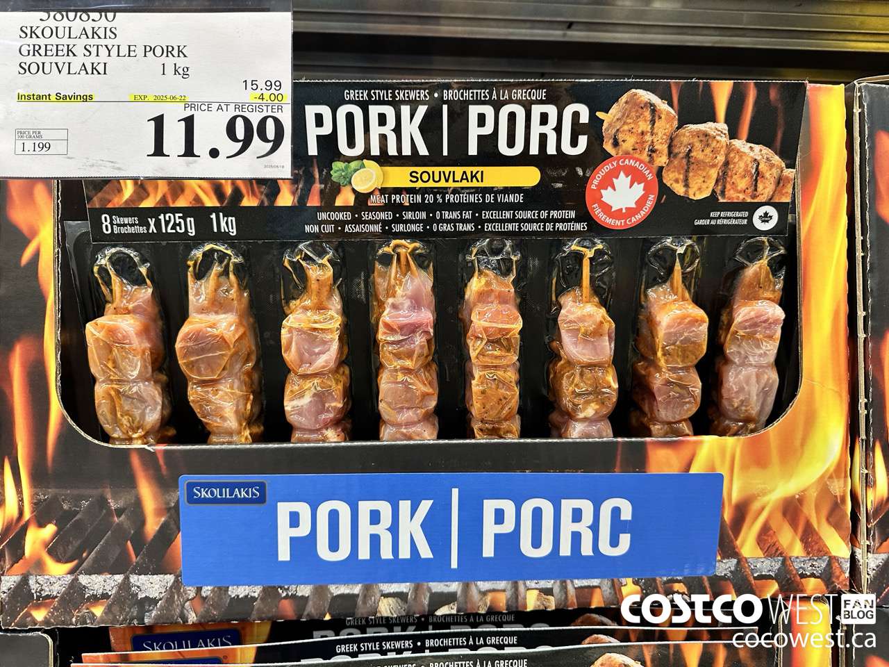 380850 SOUKLAKIS GREEK STYLE PORK SOUVLAKI 1KG ($4.00 INSTANT SAVINGS EXPIRES ON 2025-06-22) $11.99
