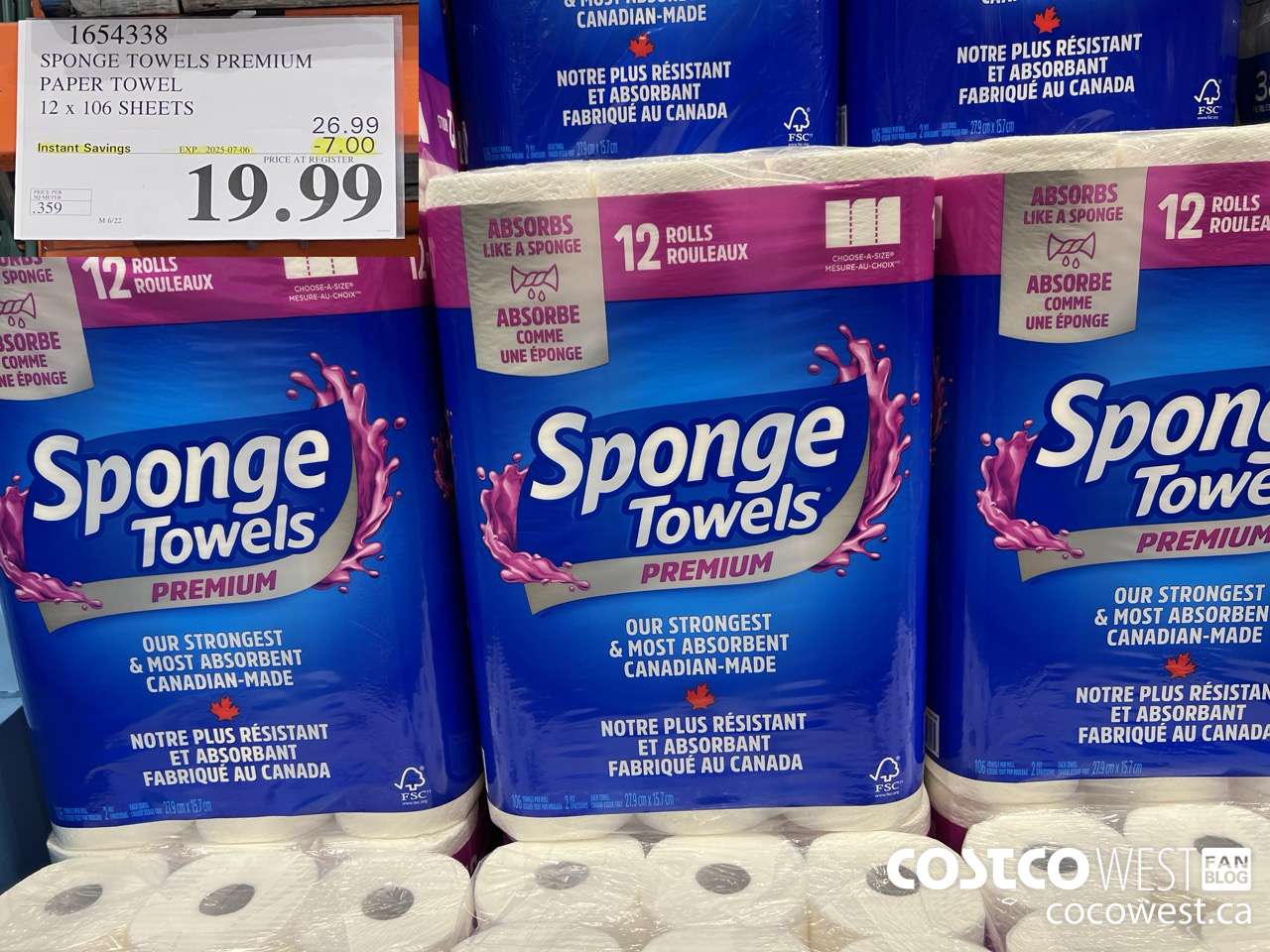 1654338 SPONGE TOWELS PREMIUM PAPER TOWEL 12 X 106 SHEETS ($7.00 INSTANT SAVINGS EXPIRES ON 2025-07-06) $19.99