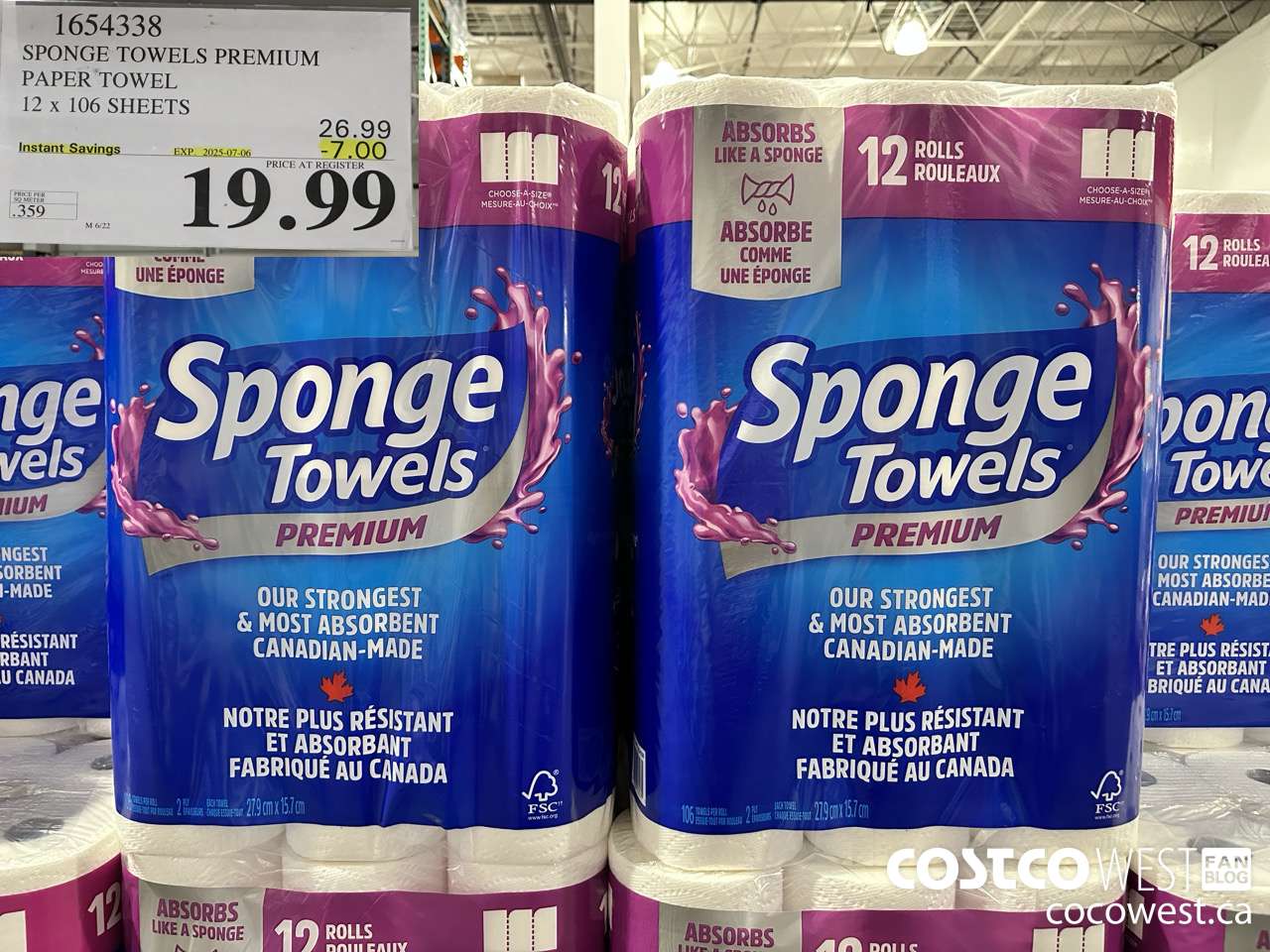 1654338 SPONGE TOWELS PREMIUM PAPER TOWEL 12 X 106 SHEETS ($7.00 INSTANT SAVINGS EXPIRES ON 2025-07-06) $19.99