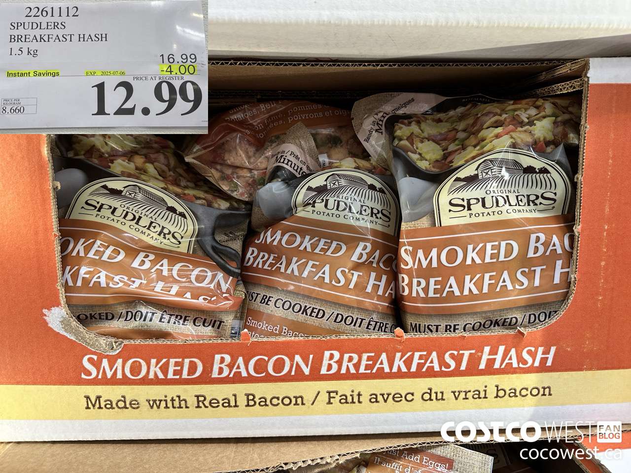 2261112 SPUDLERS BREAKFAST HASH 1.5 KG ($4.00 INSTANT SAVINGS EXPIRES ON 2025-07-06) $12.99