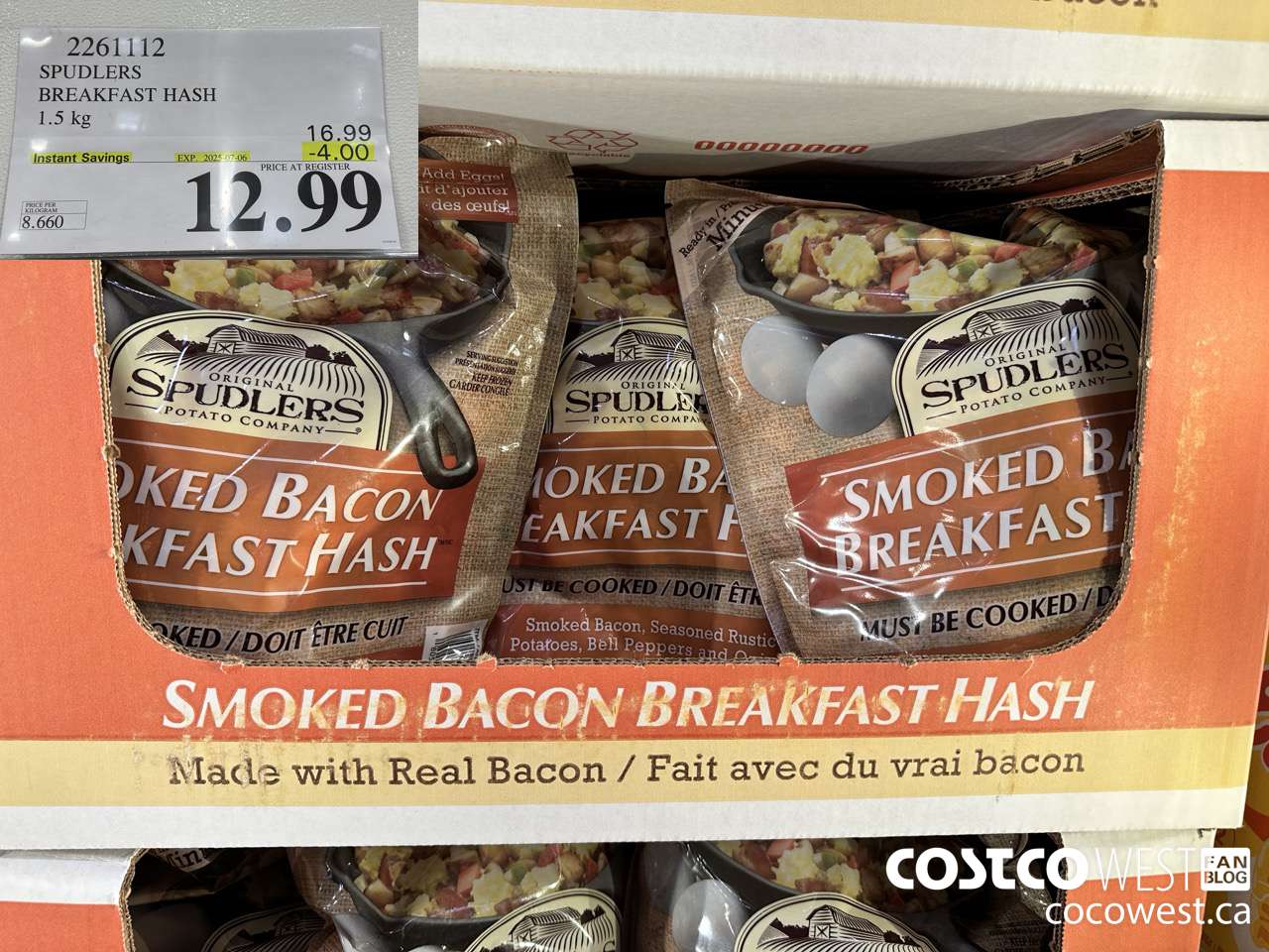 2261112 SPUDLERS BREAKFAST HASH 1.5 KG ($4.00 INSTANT SAVINGS EXPIRES ON 2025-07-06) $12.99