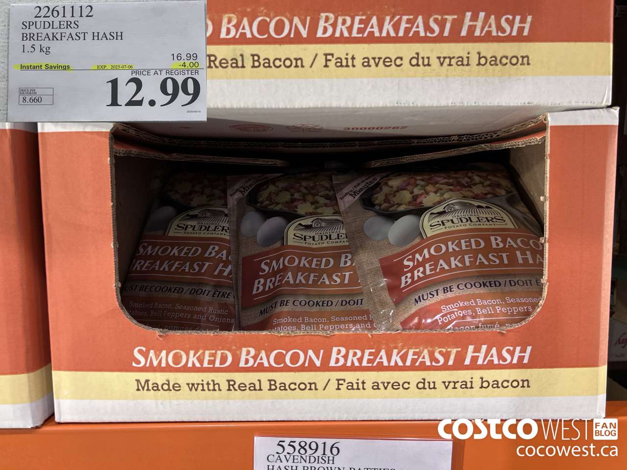 2261112 SPUDLERS BREAKFAST HASH 1.5 KG ($4.00 INSTANT SAVINGS EXPIRES ON 2025-07-06) $12.99