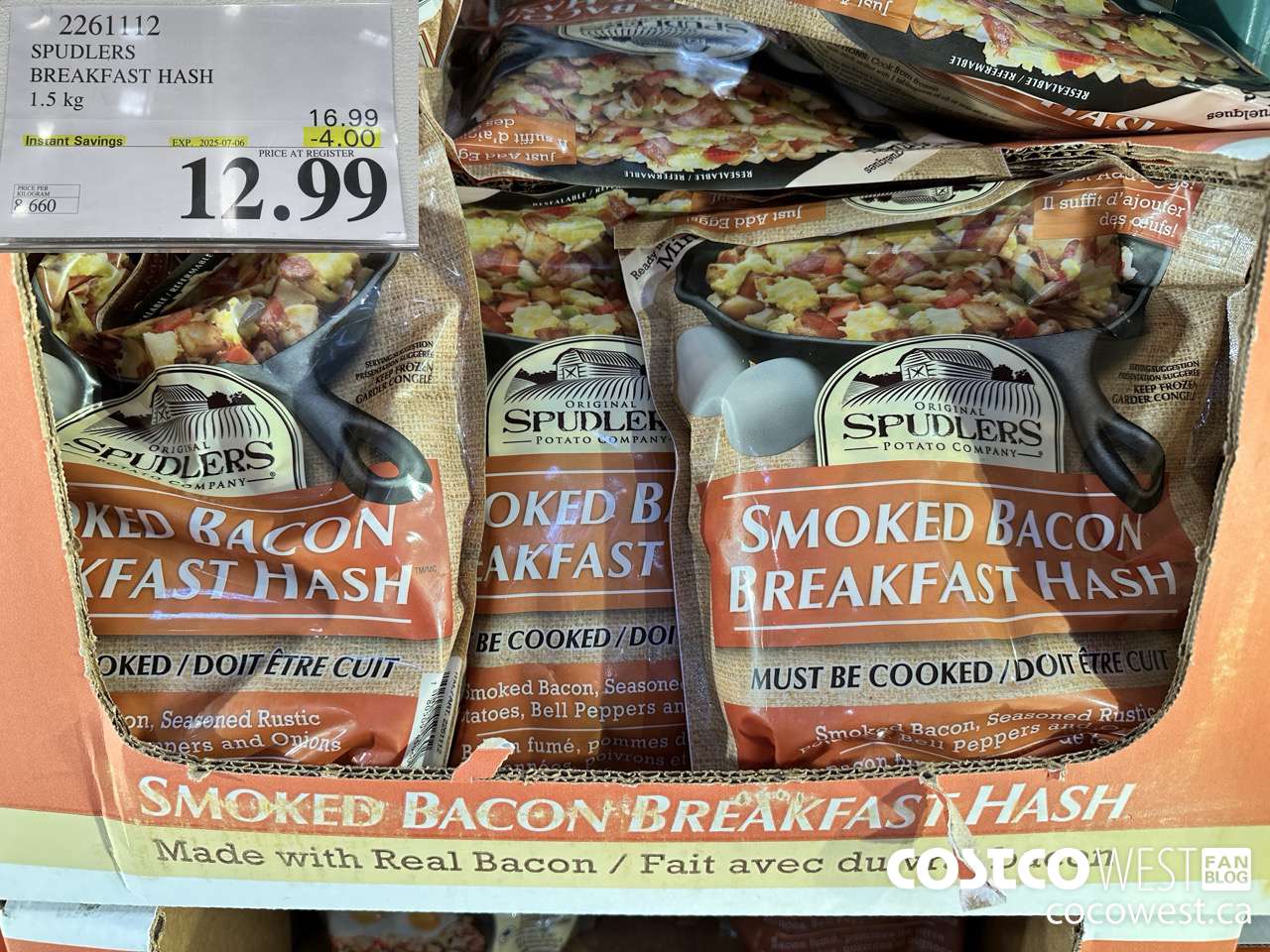 2261112 SPUDLERS BREAKFAST HASH 1.5 KG ($4.00 INSTANT SAVINGS EXPIRES ON 2025-07-06) $12.99