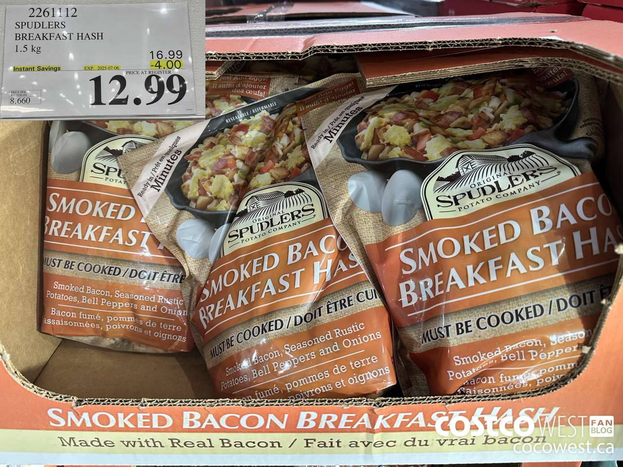 2261112 SPUDLERS BREAKFAST HASH 1.5 KG ($4.00 INSTANT SAVINGS EXPIRES ON 2025-07-06) $12.99