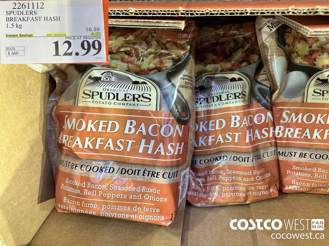 2261112 SPUDLERS BREAKFAST HASH 1.5 KG ($4.00 INSTANT SAVINGS EXPIRES ON 2025-07-06) $12.99