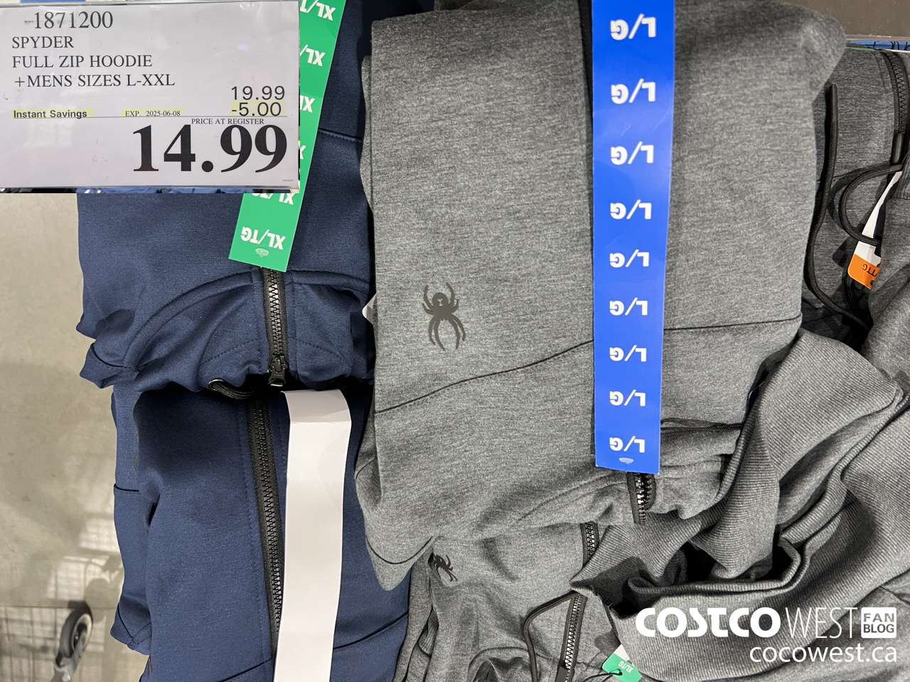 1871200 SPYDER FULL ZIP HOODIE MENS SIZES L-XXL ($5.00 INSTANT SAVINGS EXPIRES ON 2025-06-08) $14.99