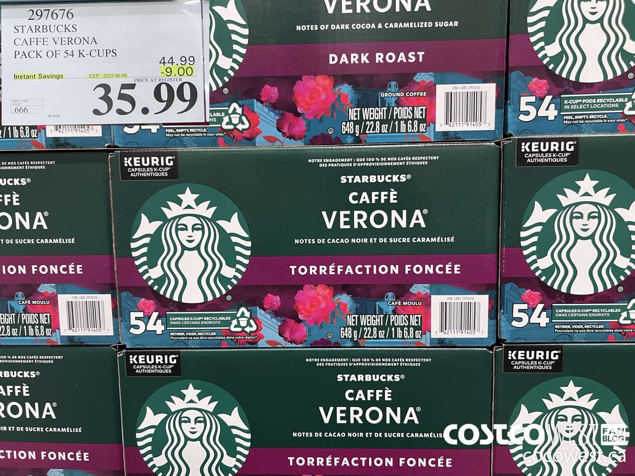 297676 STARBUCKS CAFFE VERONA K-CUPS 54 COUNT ($9.00 INSTANT SAVINGS EXPIRES ON 2025-06-08) $35.99