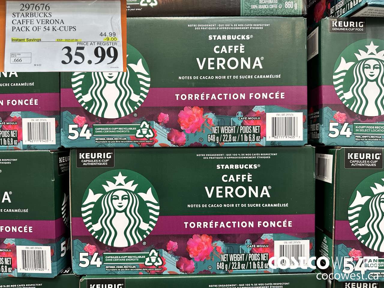 297676 STARBUCKS CAFFE VERONA K-CUPS 54 COUNT ($9.00 INSTANT SAVINGS EXPIRES ON 2025-07-06) $35.99