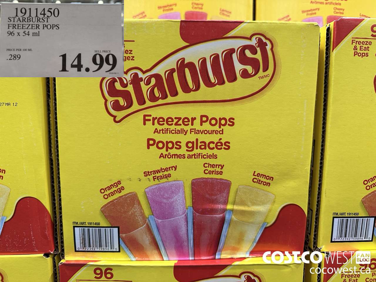 1911450 STARBURST FREEZER POPS 96 X 54ML $14.99