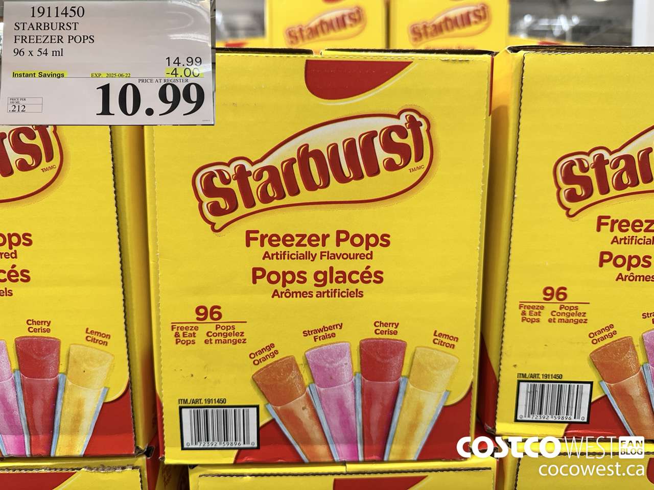1911450 STARBURST FREEZER POPS 96 X 54ML ($4.00 INSTANT SAVINGS EXPIRES ON 2025-06-22) $10.99