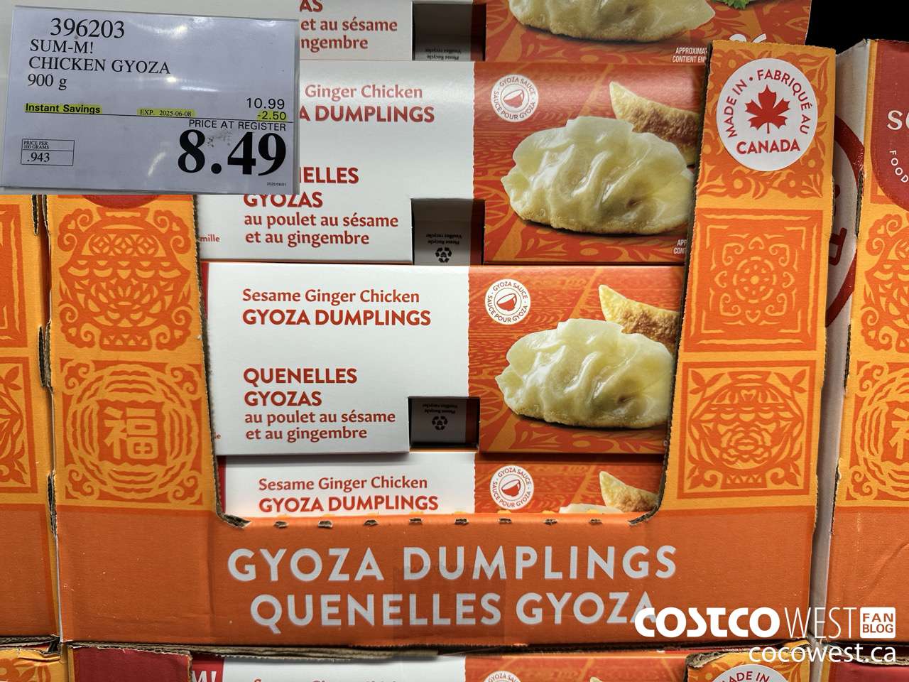 396203 SUM-M! CHICKEN GYOZA 900 g ($2.50 INSTANT SAVINGS EXPIRES ON 2025-06-08) $8.49