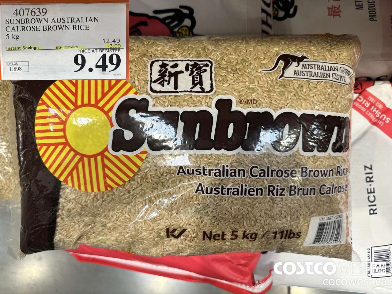 407639 SUNBROWN AUSTRALIAN BROWN RICE 5 kg ($3.00 INSTANT SAVINGS EXPIRES ON 2025-06-29) $9.49