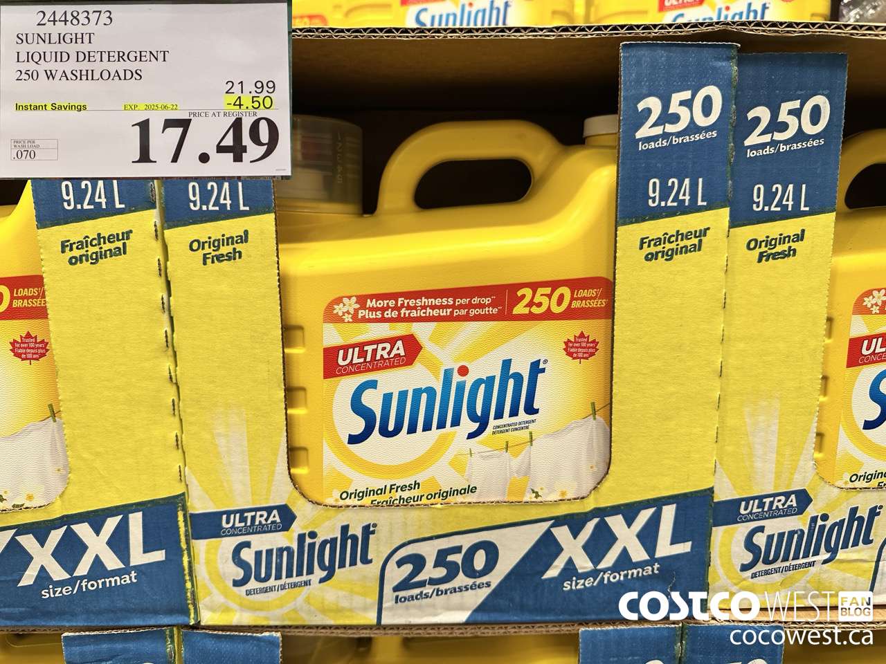 2448373 SUNLIGHT LIQUID DETERGENT 250 WASHLOADS ($4.50 INSTANT SAVINGS EXPIRES ON 2025-06-22) $17.49