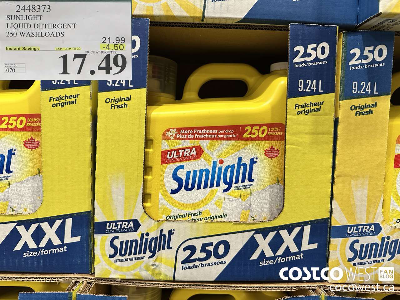 2448373 SUNLIGHT LIQUID DETERGENT 250 WASHLOADS ($4.50 INSTANT SAVINGS EXPIRES ON 2025-06-22) $17.49