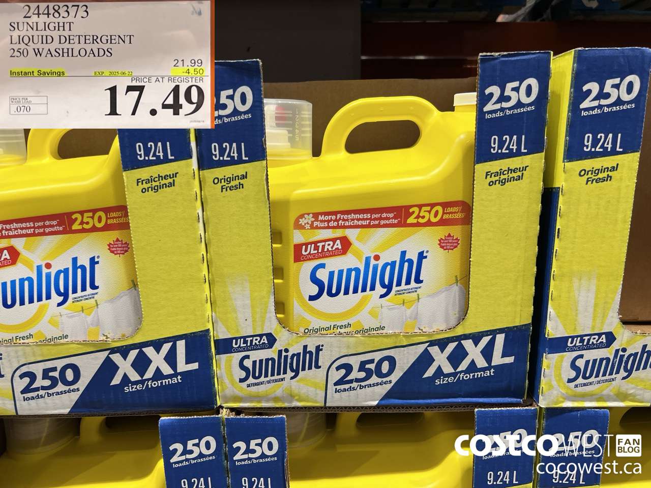 2448373 SUNLIGHT LIQUID DETERGENT 250 WASHLOADS ($4.50 INSTANT SAVINGS EXPIRES ON 2025-06-22) $17.49