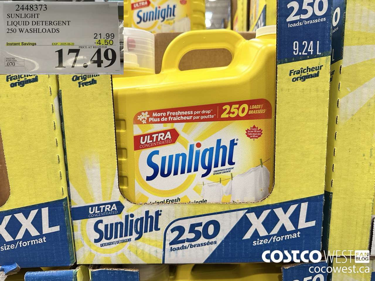 2448373 SUNLIGHT LIQUID DETERGENT 250 WASHLOADS ($4.50 INSTANT SAVINGS EXPIRES ON 2025-06-22) $17.49