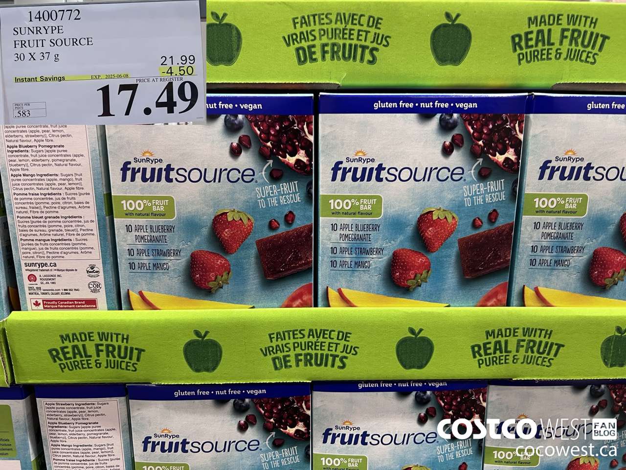 1400772 SUNRYPE FRUIT SOURCE 30 X 37 G ($4.50 INSTANT SAVINGS EXPIRES ON 2025-06-08) $17.49