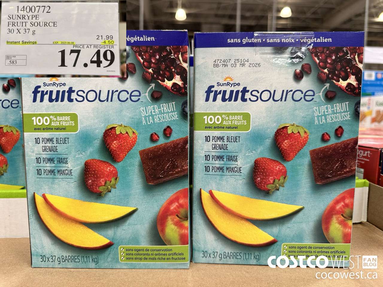 1400772 SUNRYPE FRUIT SOURCE 30 X 37 G ($4.50 INSTANT SAVINGS EXPIRES ON 2025-06-08) $17.49