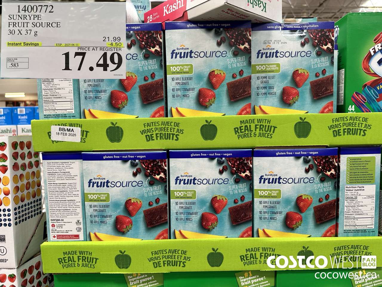 1400772 SUNRYPE FRUIT SOURCE 30 X 37 G ($4.50 INSTANT SAVINGS EXPIRES ON 2025-06-11) $17.49