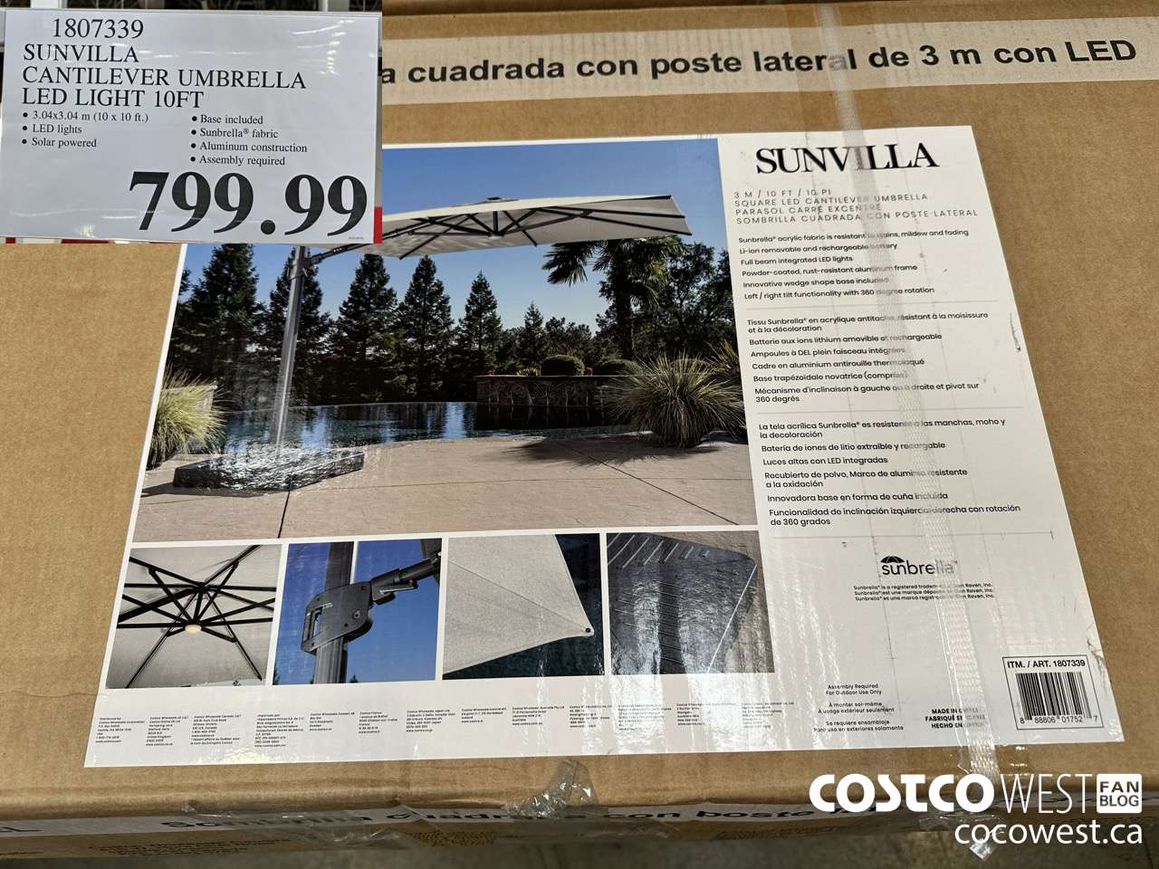 1807339 SUNVILLA CANTILEVER UMBRELLA LED LIGHT 10FT $799.99