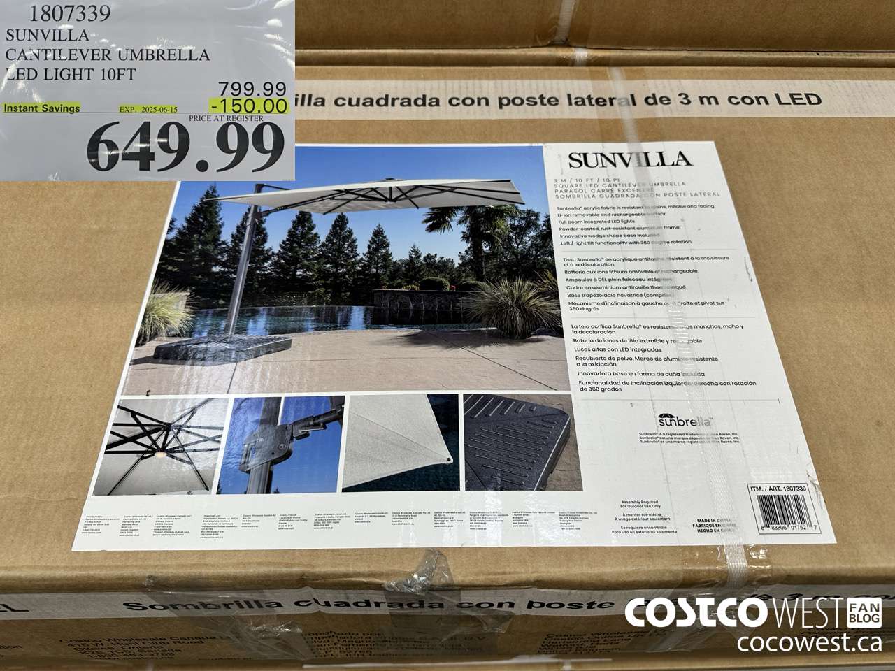 1807339 SUNVILLA CANTILEVER UMBRELLA LED LIGHT 10FT ($150.00 INSTANT SAVINGS EXPIRES ON 2025-06-15) $649.99