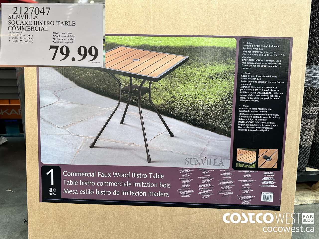 2127047 SUNVILLA SQUARE BISTRO TABLE COMMERCIAL $79.99