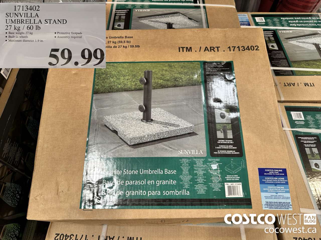 1713402 SUNVILLA UMBRELLA STAND 27 KG / 60 LB $59.99