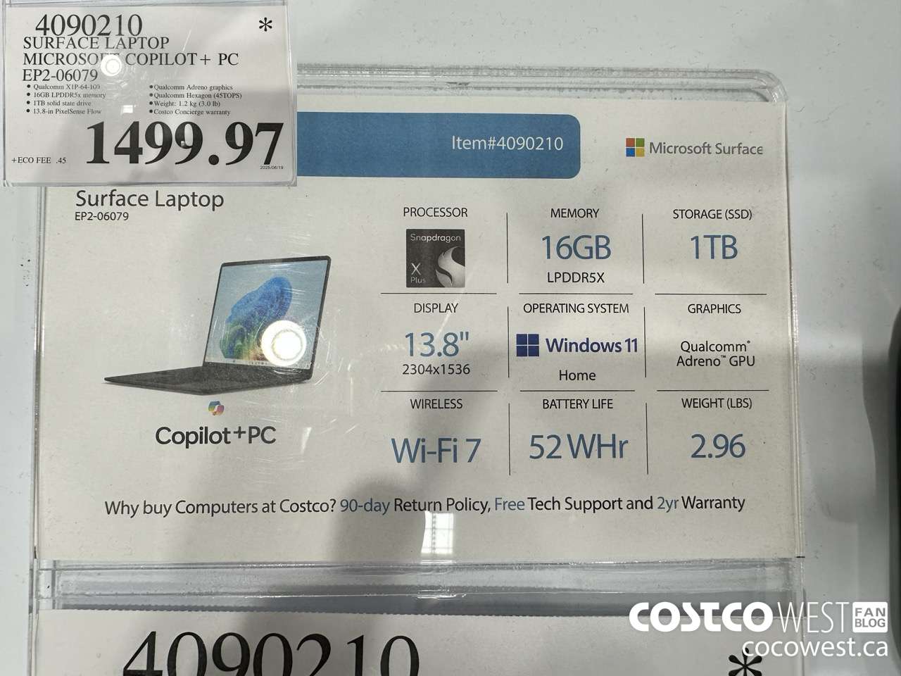 4090210 SURFACE LAPTOP MICROSOFT COPILOT + PC EP2-06079 $1499.97