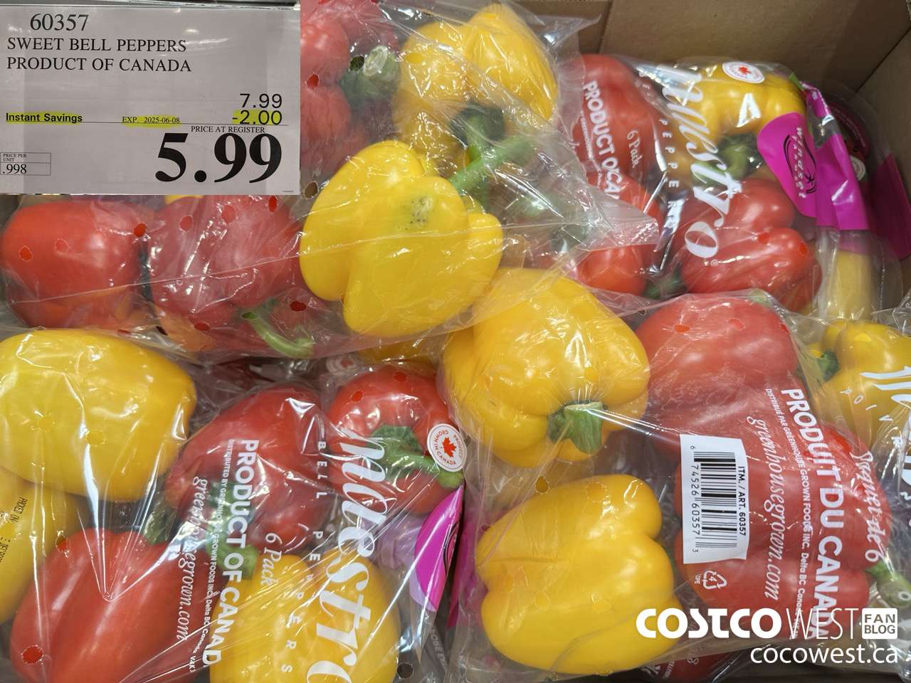 60357 SWEET BELL PEPPERS PRODUCT OF CANADA ($2.00 INSTANT SAVINGS EXPIRES ON 2025-06-08) $5.99