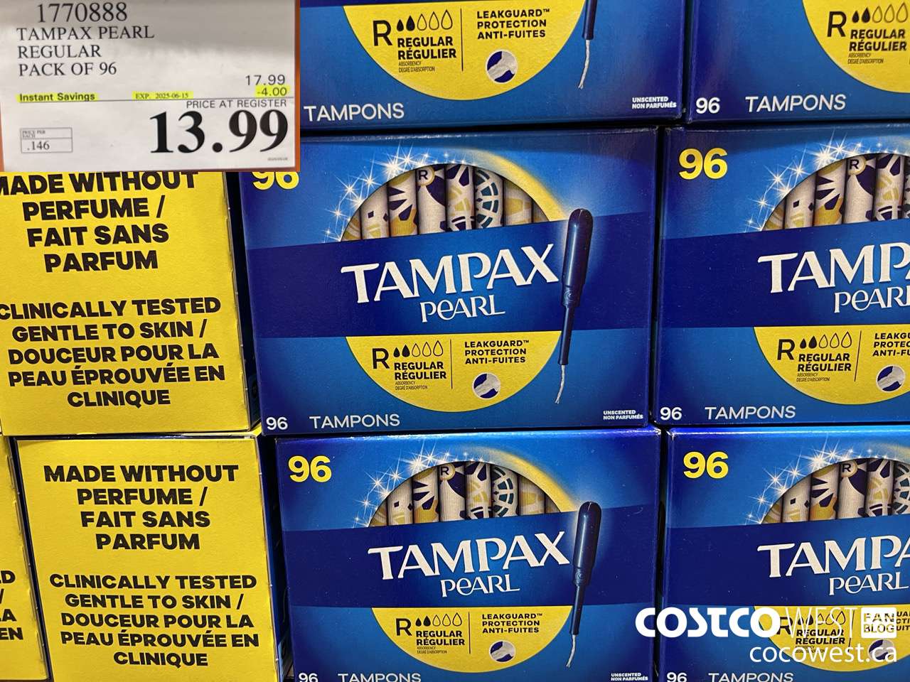 1770888 TAMPAX PEARL REGULAR PACK OF 96 ($4.00 INSTANT SAVINGS EXPIRES ON 2025-06-15) $13.99