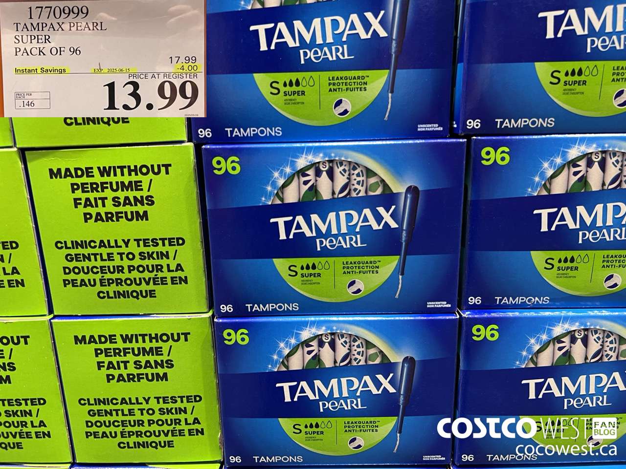 1770999 TAMPAX PEARL SUPER PACK OF 96 ($4.00 INSTANT SAVINGS EXPIRES ON 2025-06-15) $13.99