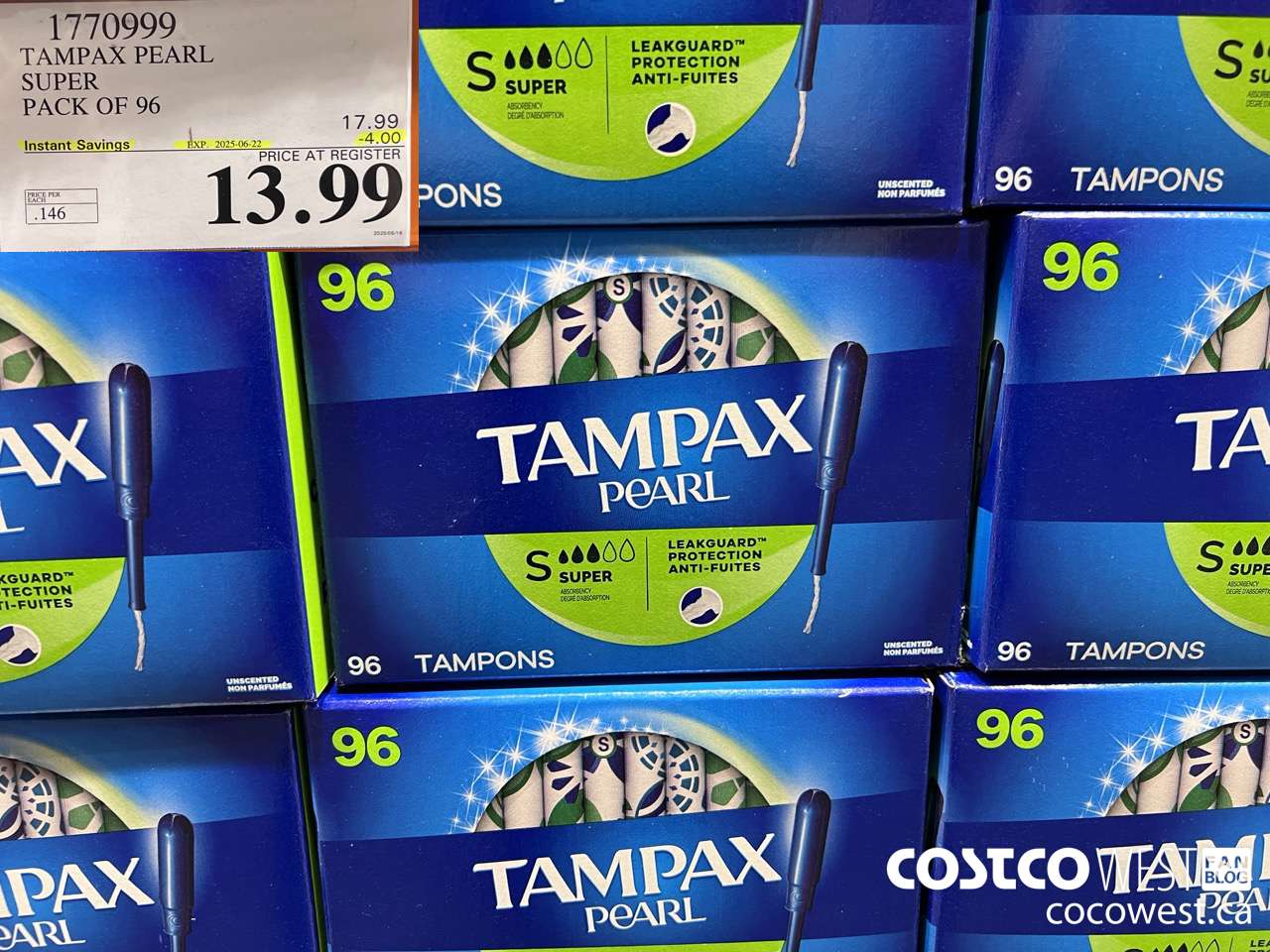 1770999 TAMPAX PEARL SUPER PACK OF 96 ($4.00 INSTANT SAVINGS EXPIRES ON 2025-06-22) $13.99