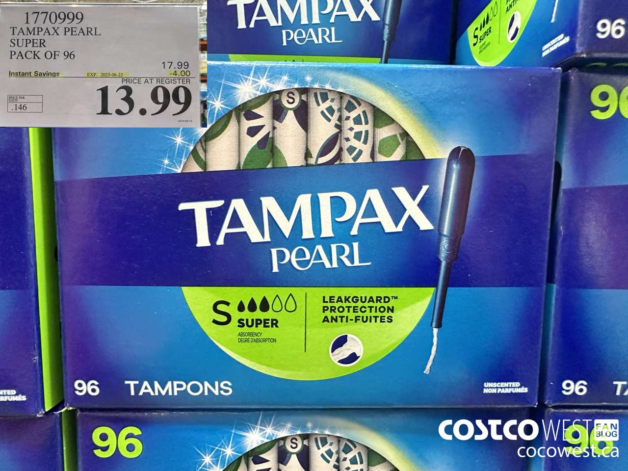 1770999 TAMPAX PEARL SUPER PACK OF 96 ($4.00 INSTANT SAVINGS EXPIRES ON 2025-06-22) $13.99