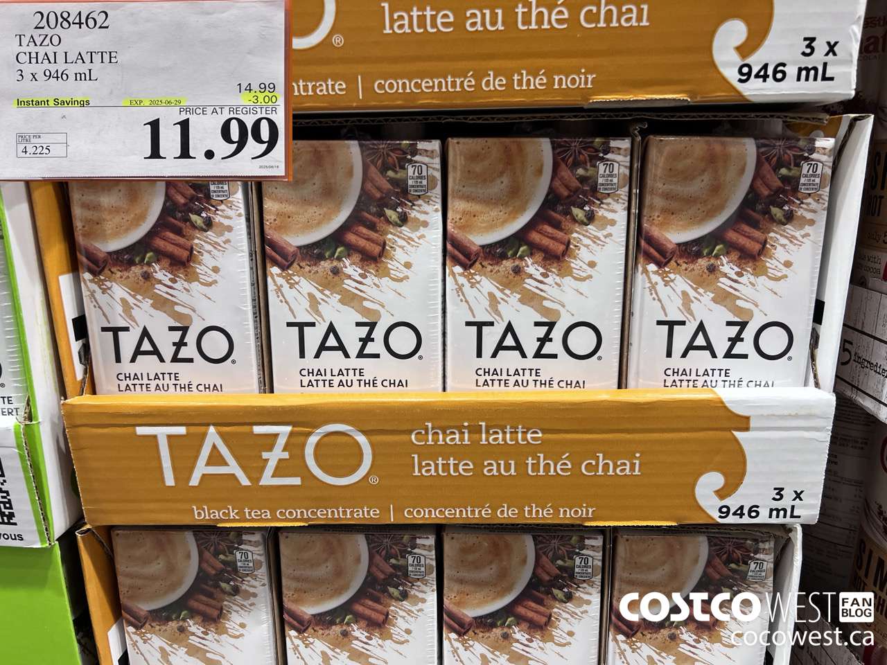 208462 TAZO CHAI LATTE 3 x 946 mL ($3.00 INSTANT SAVINGS EXPIRES ON 2025-06-29) $11.99