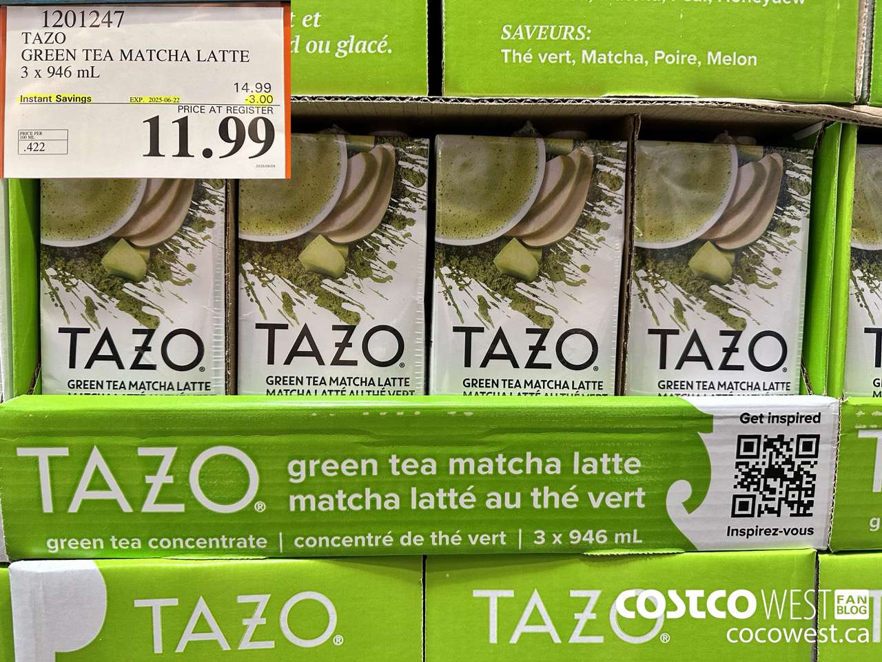 1201247 TAZO GREEN TEA MATCHA LATTE 3 X 946 ML ($3.00 INSTANT SAVINGS EXPIRES ON 2025-06-22) $11.99