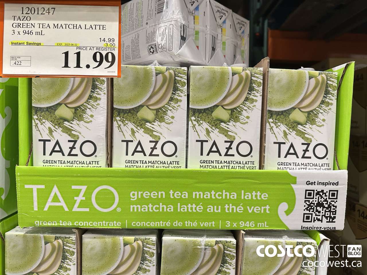 1201247 TAZO GREEN TEA MATCHA LATTE 3 X 946 ML ($3.00 INSTANT SAVINGS EXPIRES ON 2025-06-22) $11.99