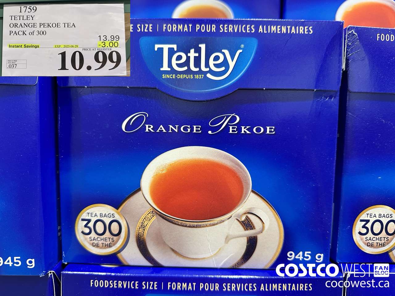 1759 TETLEY ORANGE PEKEO TEA PACK OF 300 ($3.00 INSTANT SAVINGS EXPIRES ON 2025-06-29) $10.99